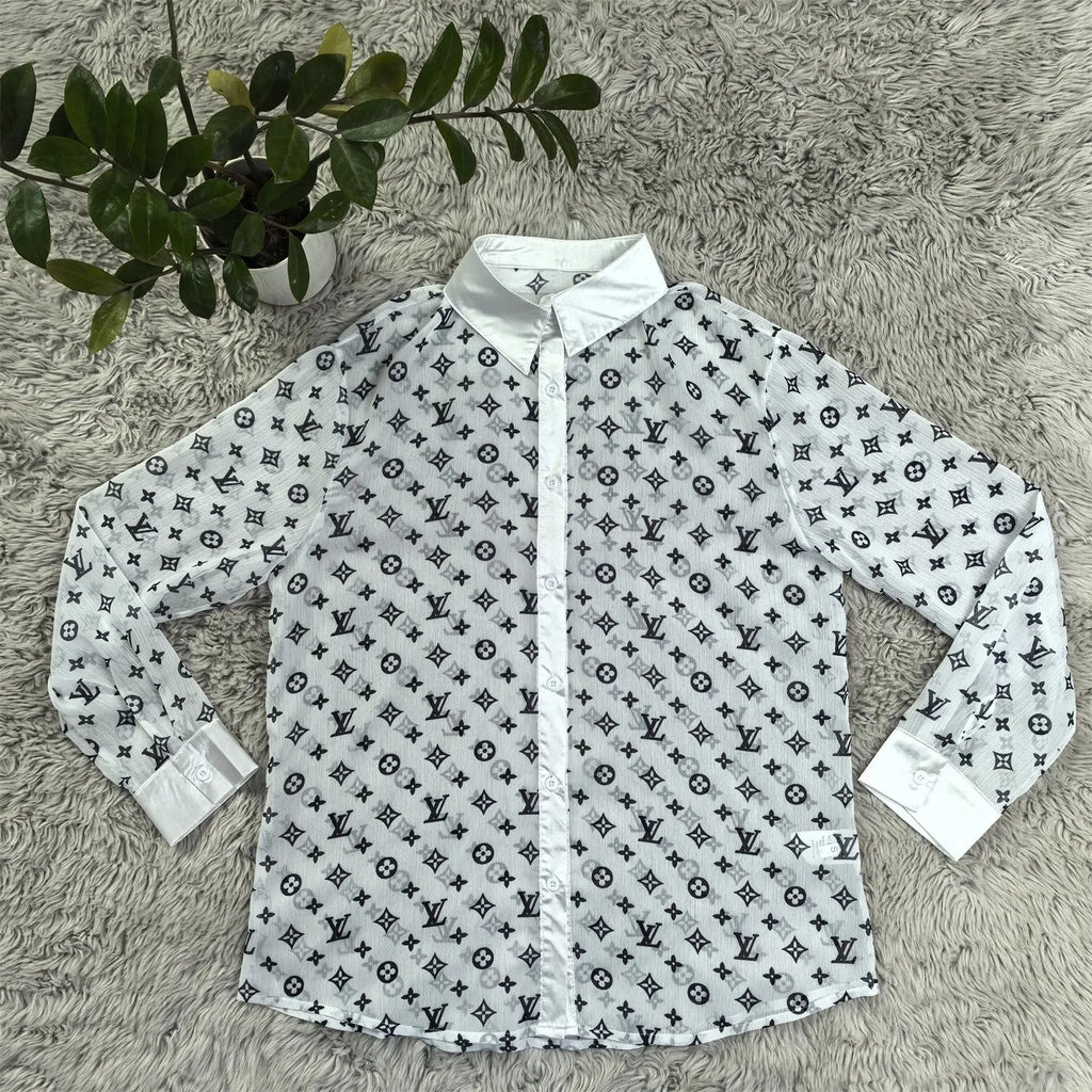 LV AND GUCCI Silk Sewing Ladies Chiffon Shirt