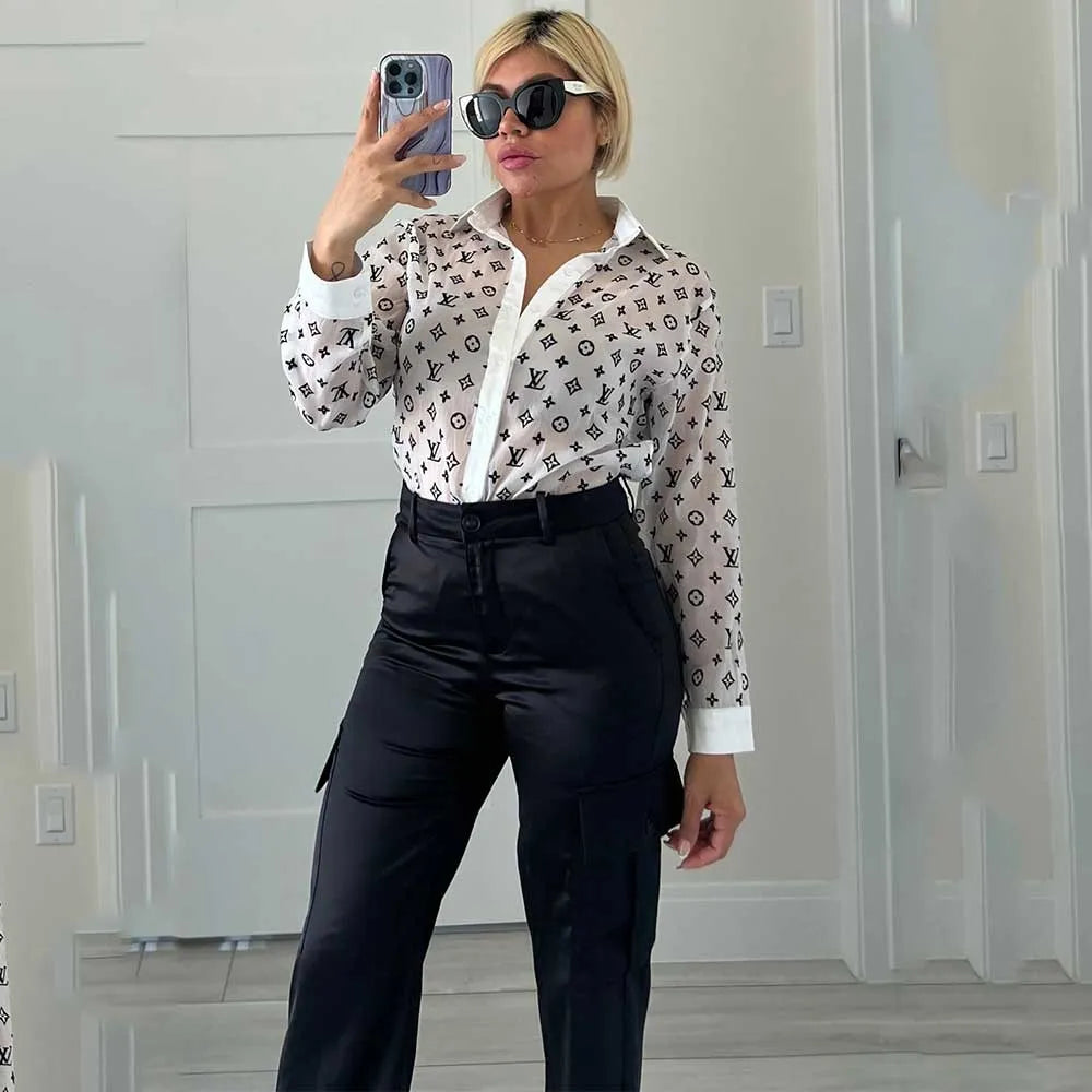 LV AND GUCCI Silk Sewing Ladies Chiffon Shirt