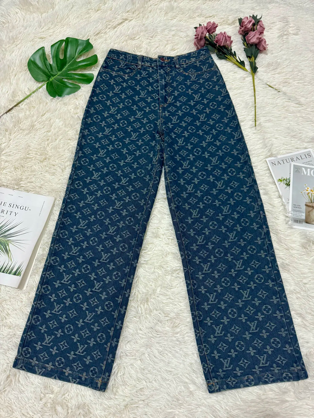 Slim Jacquard Wide-leg Long Jeans LV AND GUCCI
