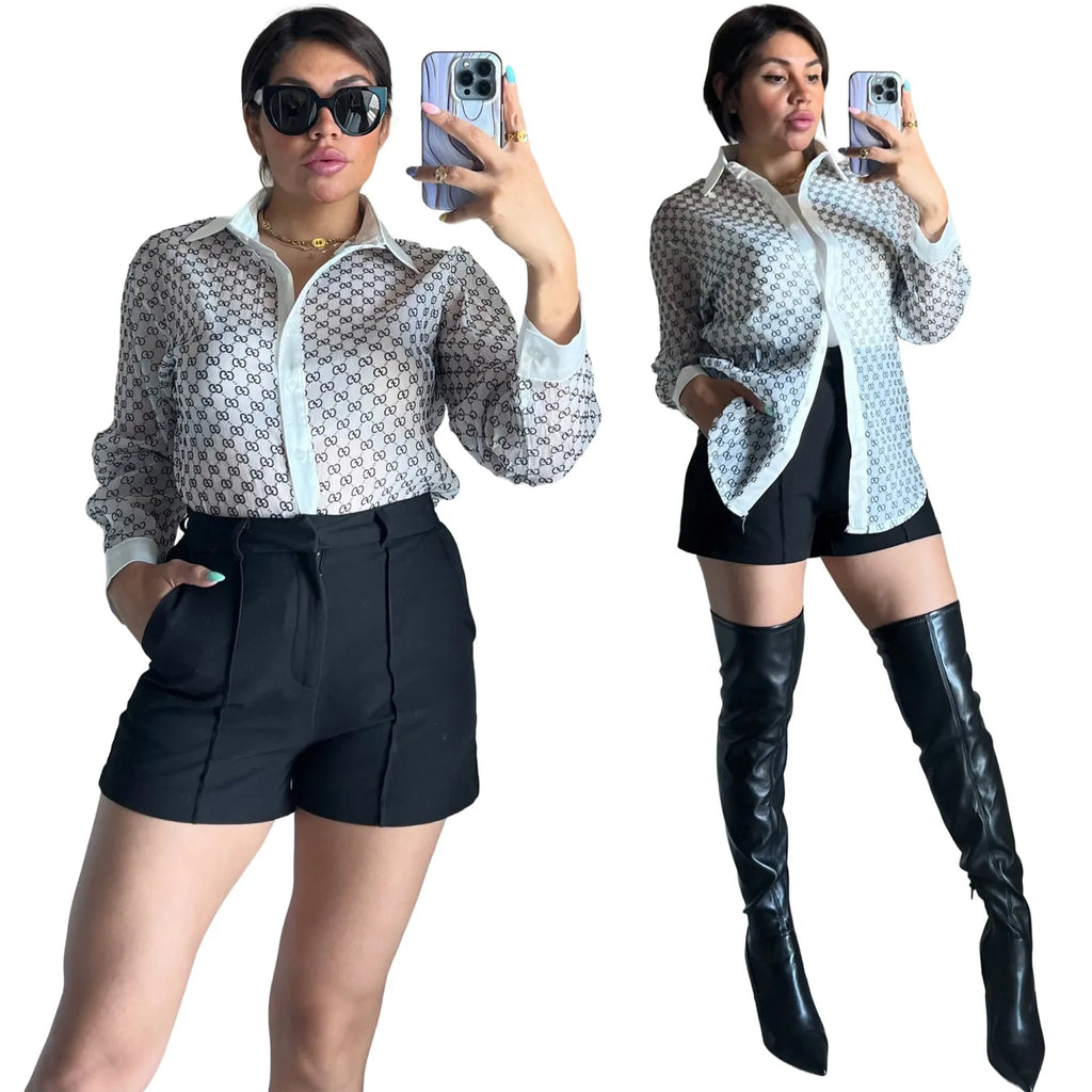 LV AND GUCCI Silk Sewing Ladies Chiffon Shirt