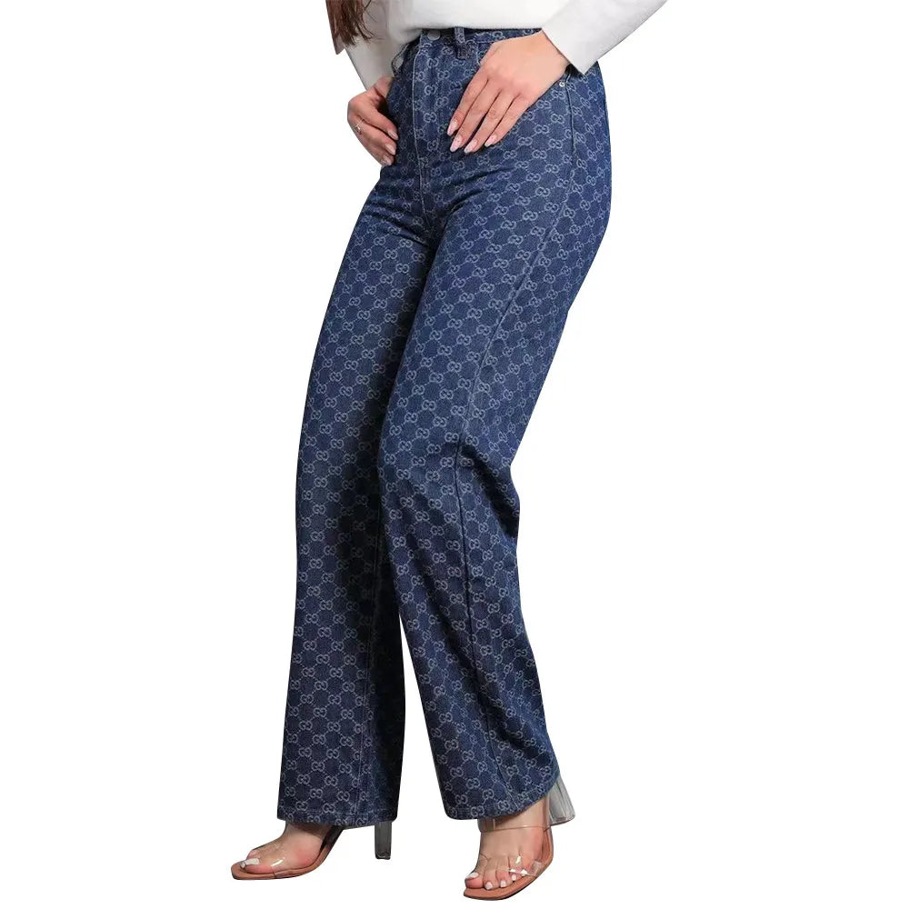 Slim Jacquard Wide-leg Long Jeans LV AND GUCCI