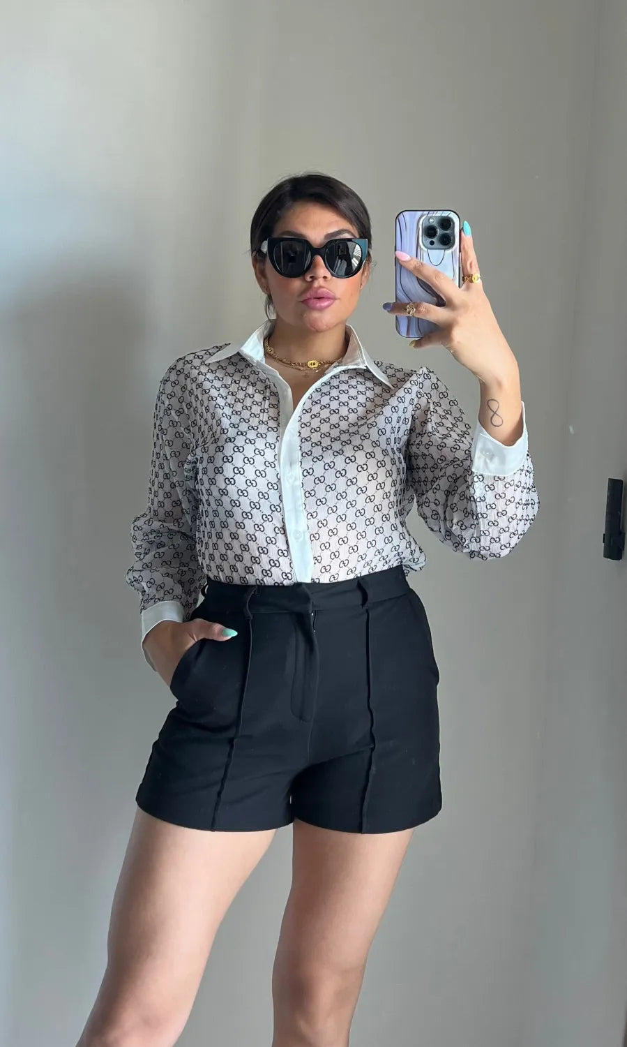 LV AND GUCCI Silk Sewing Ladies Chiffon Shirt