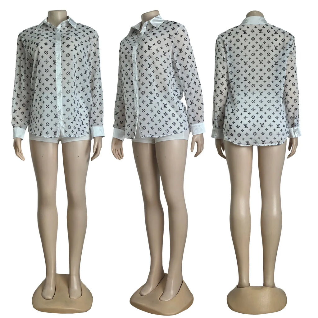 LV AND GUCCI Silk Sewing Ladies Chiffon Shirt