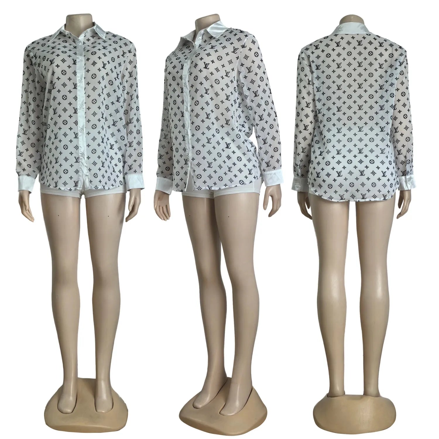 LV AND GUCCI Silk Sewing Ladies Chiffon Shirt