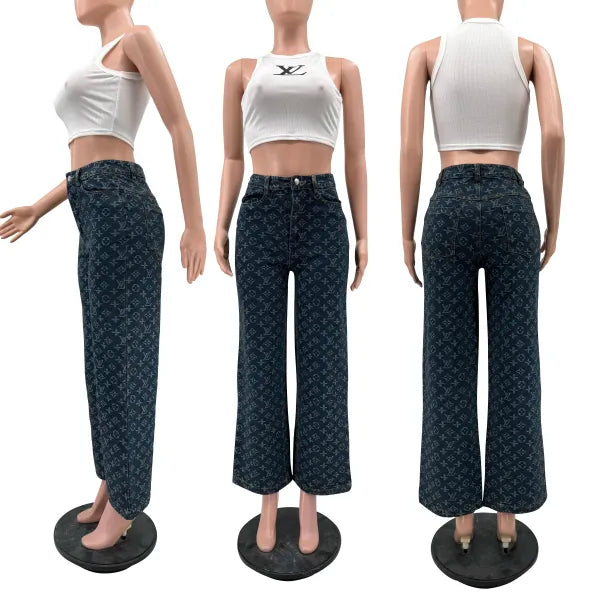 Slim Jacquard Wide-leg Long Jeans LV AND GUCCI