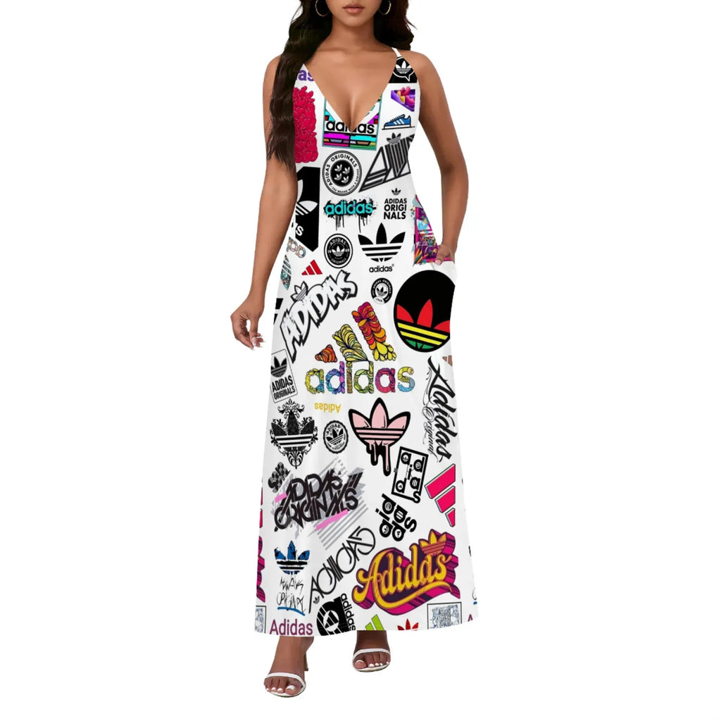 Straps V Neck Maxi Dress