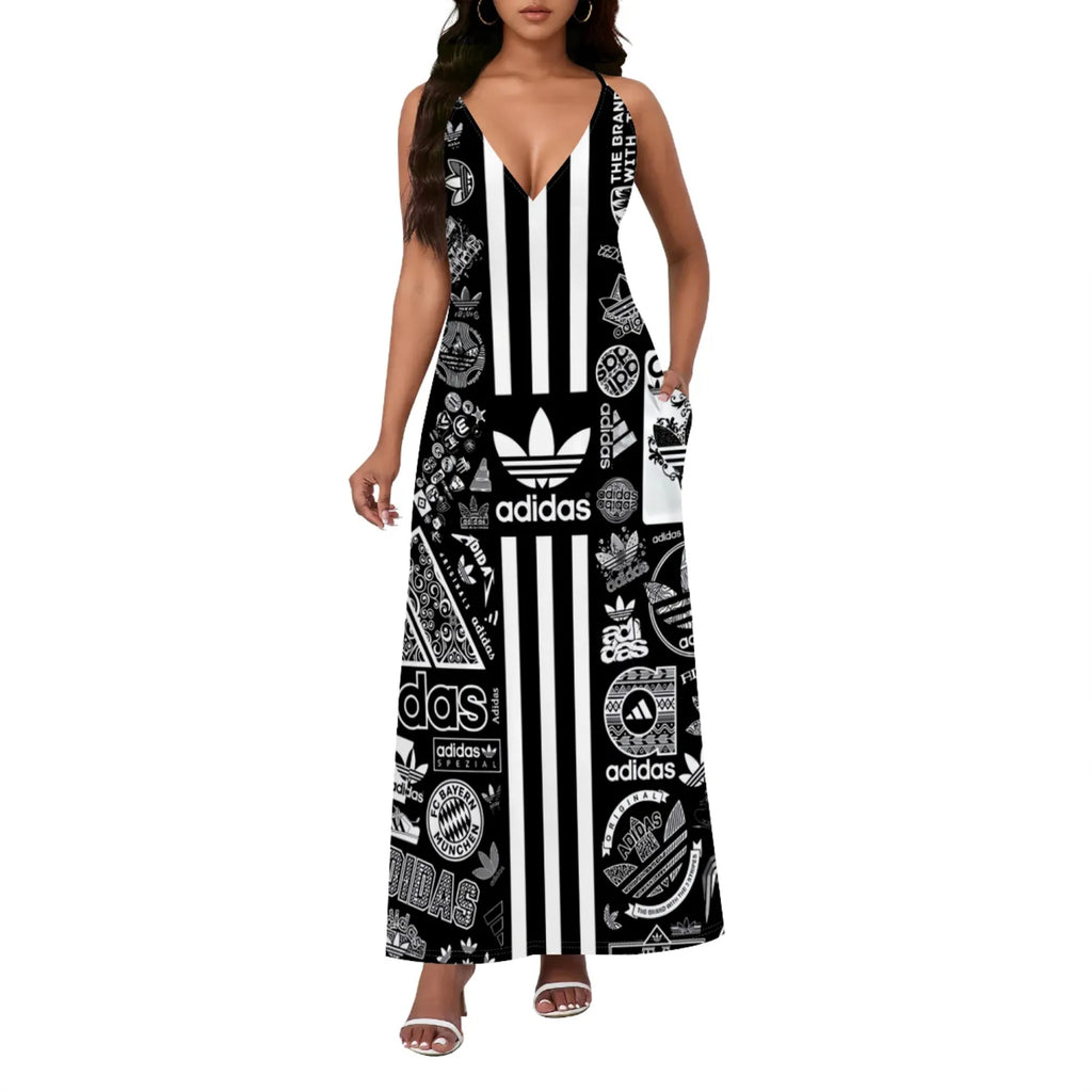 Straps V Neck Maxi Dress