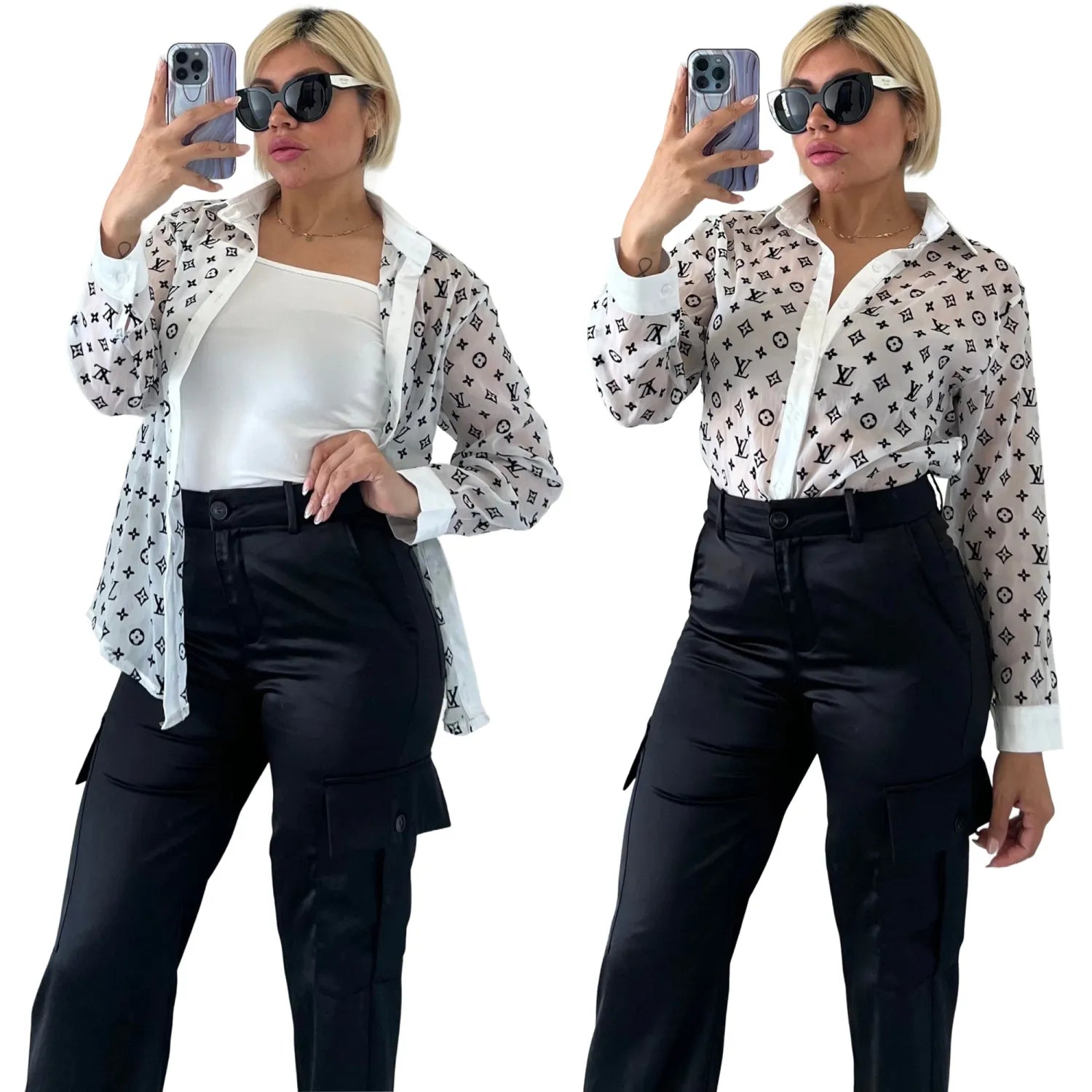 LV AND GUCCI Silk Sewing Ladies Chiffon Shirt