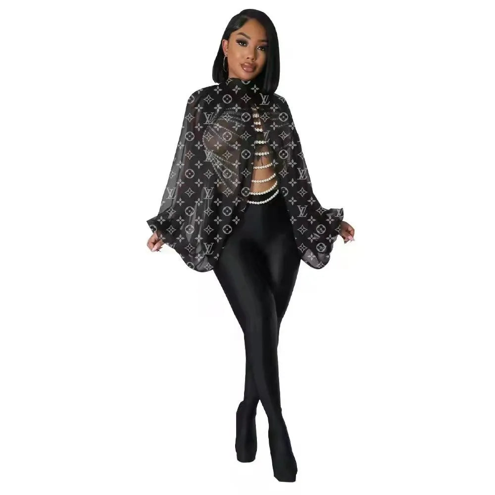 Summer Bandage Sexy See Through Mesh Bat Sleeve Shawl Tops