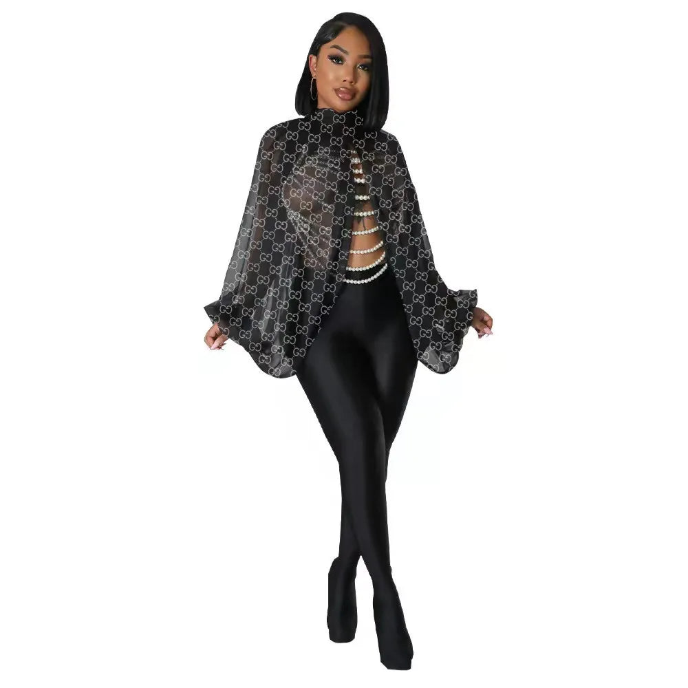 Summer Bandage Sexy See Through Mesh Bat Sleeve Shawl Tops