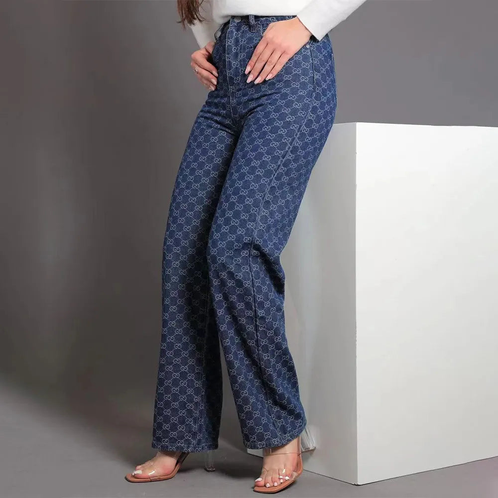Slim Jacquard Wide-leg Long Jeans LV AND GUCCI