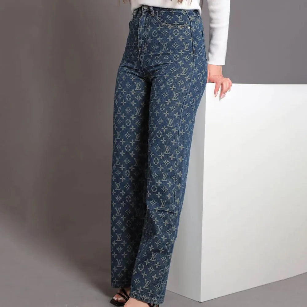 Slim Jacquard Wide-leg Long Jeans LV AND GUCCI