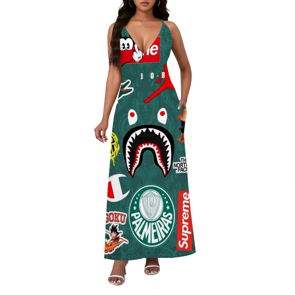 Straps V Neck Maxi Dress