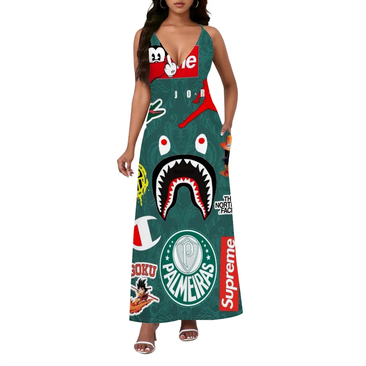 Straps V Neck Maxi Dress
