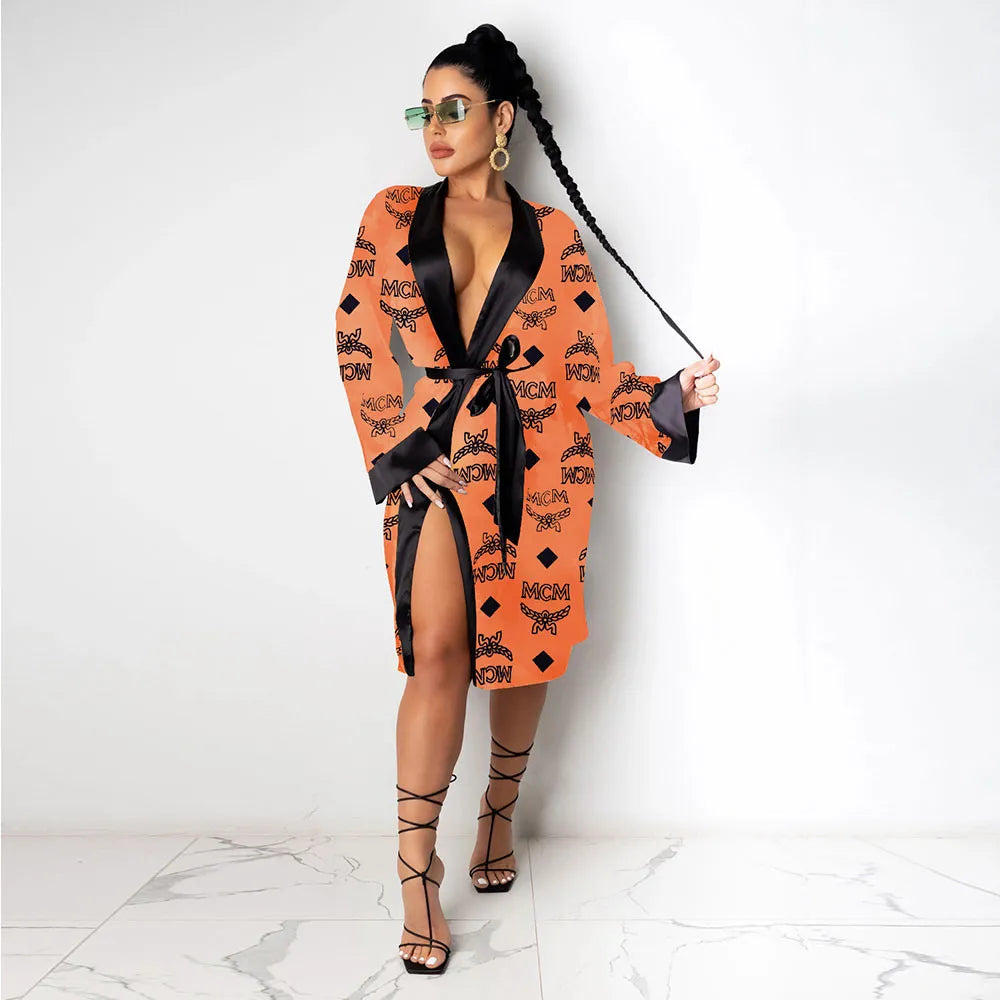 Women's Robes Print Loose Pajamas Bathrobe Bandage Robes Housewear Women's Wear Sleepwear Robes