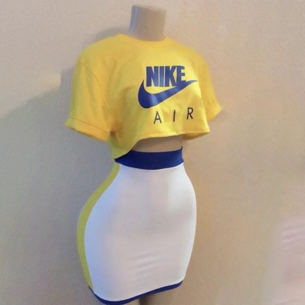 Highly Elastic Loose Irregular Top Bodycon Skirt Two-piece Set ADIDAS/ NIKE
