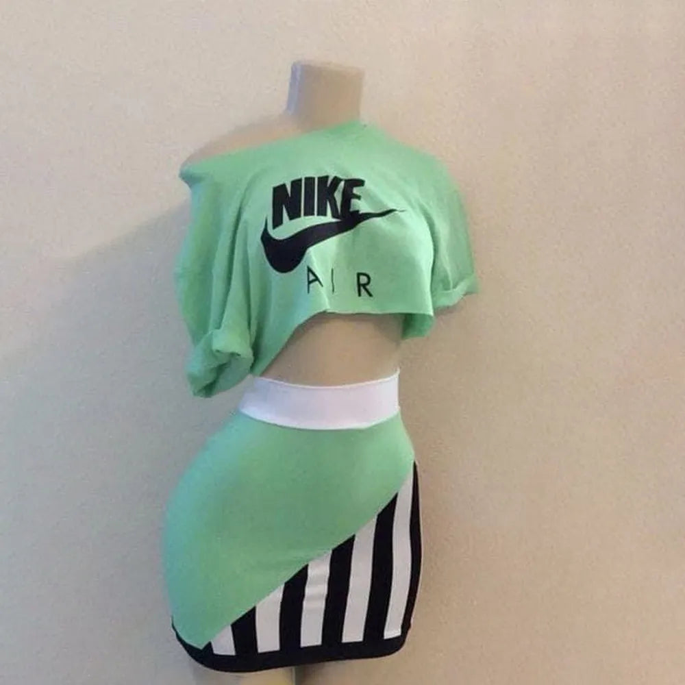 Highly Elastic Loose Irregular Top Bodycon Skirt Two-piece Set ADIDAS/ NIKE