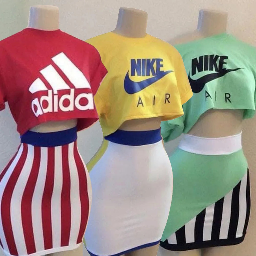 Highly Elastic Loose Irregular Top Bodycon Skirt Two-piece Set ADIDAS/ NIKE