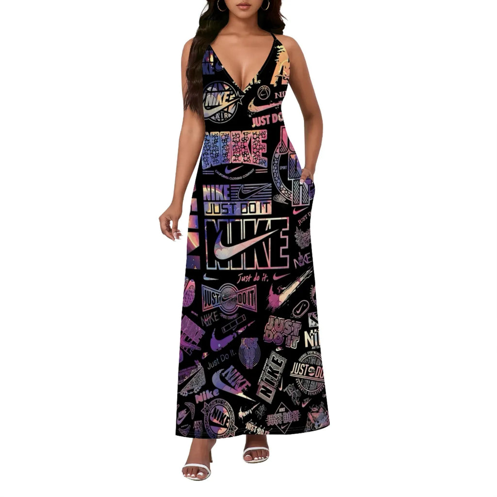 Straps V Neck Maxi Dress